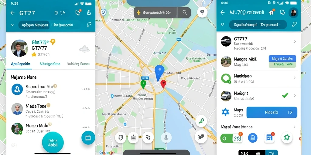 Tampilan antarmuka pengguna dari aplikasi Navigasi Mobil GT777.
