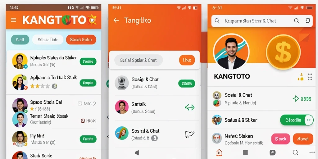 Antarmuka KANGTOTO dengan berbagai stiker menarik untuk status.