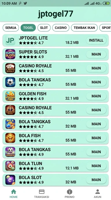 Tampilan katalog aplikasi jptogel77
